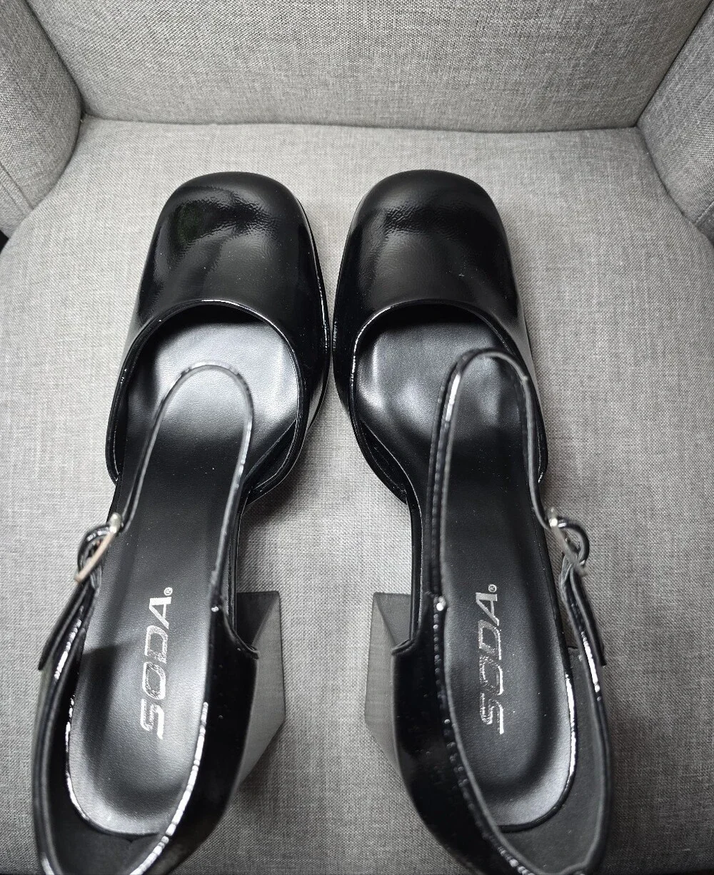 Soda Black Patent Platform Mary Jane Heels 'YUCKI' sz 11